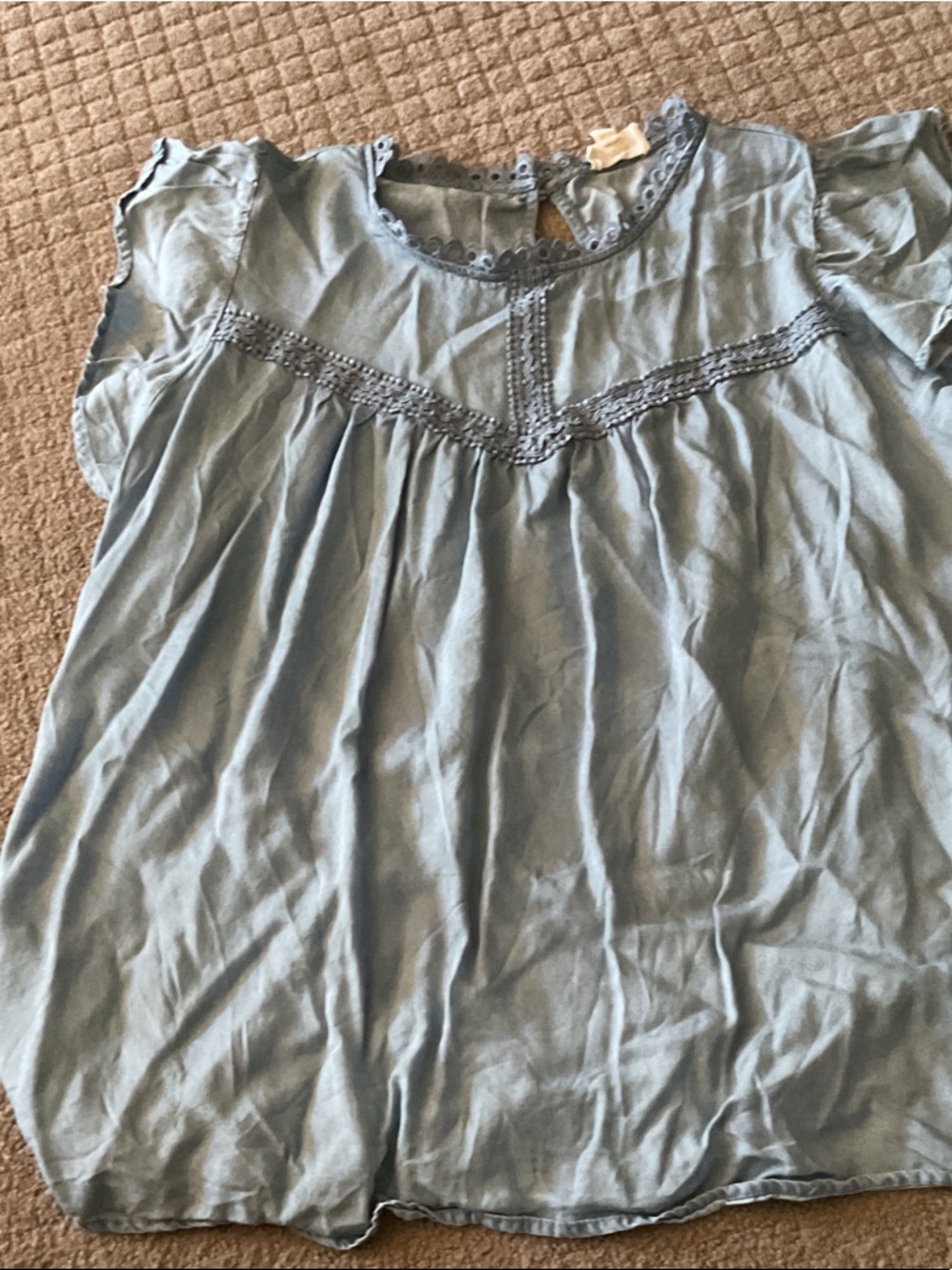 Eyelet Yoke Women's Blouse in Light Blue Perch By Blu Pepper‎ 3X